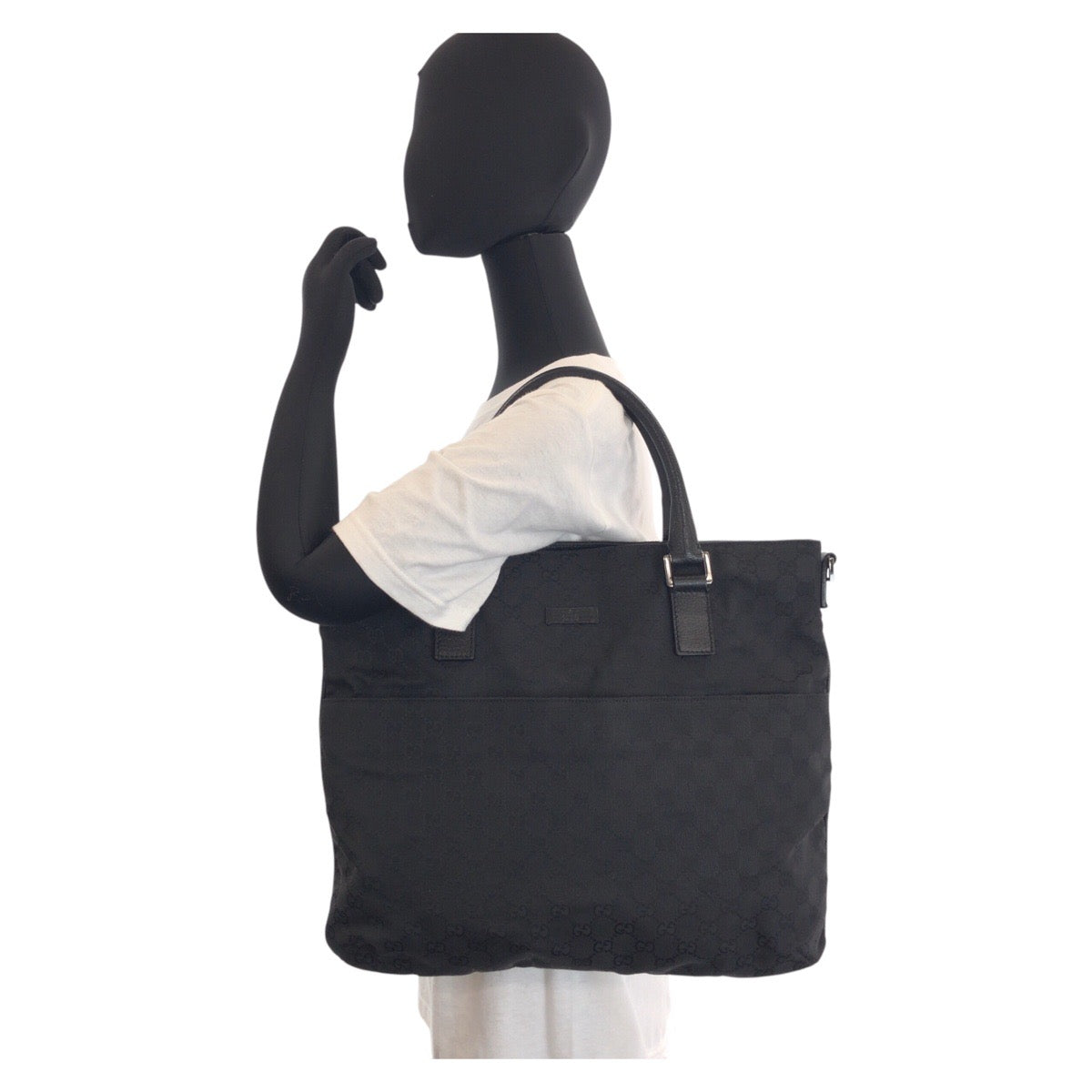 13404
GUCCI グッチ ブラック 黒 シルバー金具 GGキャンバス / レザー 122797 トートバッグ ショルダーバッグ  レディース