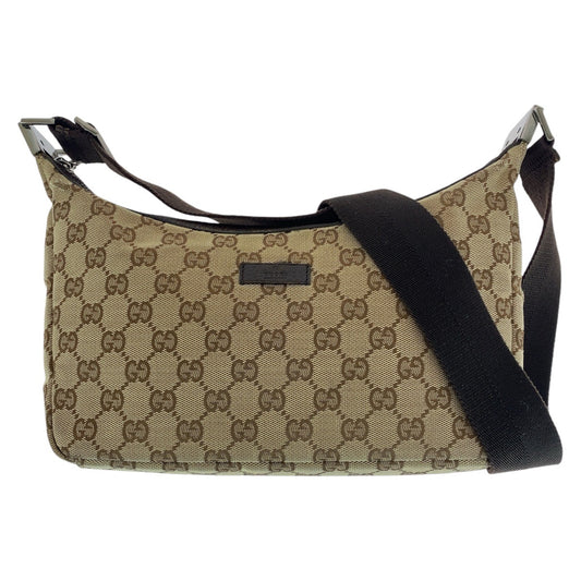 13406
GUCCI グッチ ブラウン ベージュ シルバー金具 GGキャンバス / レザー 35098 ショルダーバッグ ポシェット  レディース