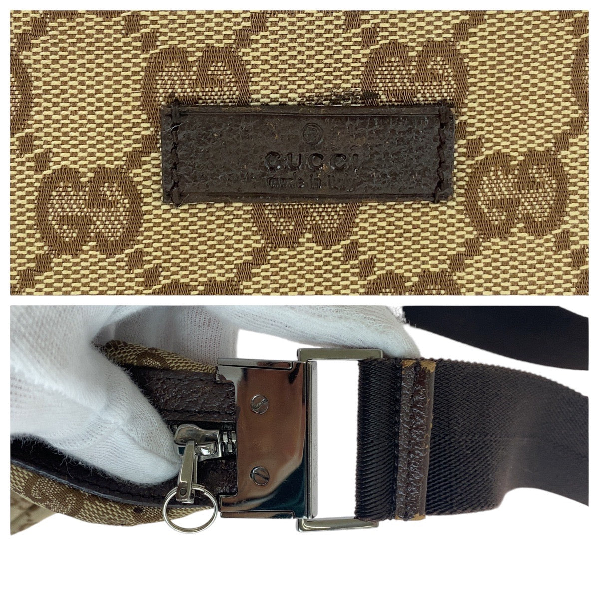 13406
GUCCI グッチ ブラウン ベージュ シルバー金具 GGキャンバス / レザー 35098 ショルダーバッグ ポシェット  レディース