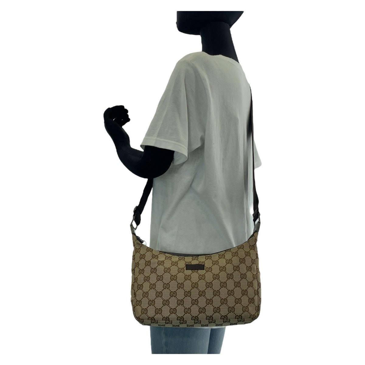 13406
GUCCI グッチ ブラウン ベージュ シルバー金具 GGキャンバス / レザー 35098 ショルダーバッグ ポシェット  レディース