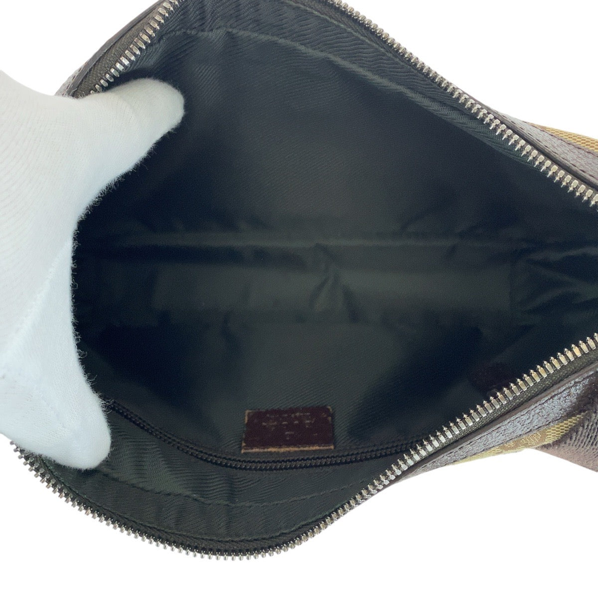 13406
GUCCI グッチ ブラウン ベージュ シルバー金具 GGキャンバス / レザー 35098 ショルダーバッグ ポシェット  レディース