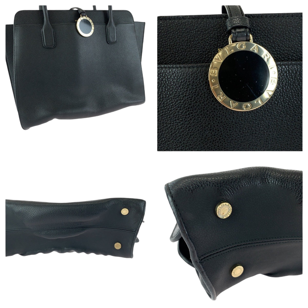 13407
BVLGARI ブルガリ アルバ ブラック 黒 ゴールド金具 レザー トートバッグ ハンドバッグ ショルダーバッグ  レディース