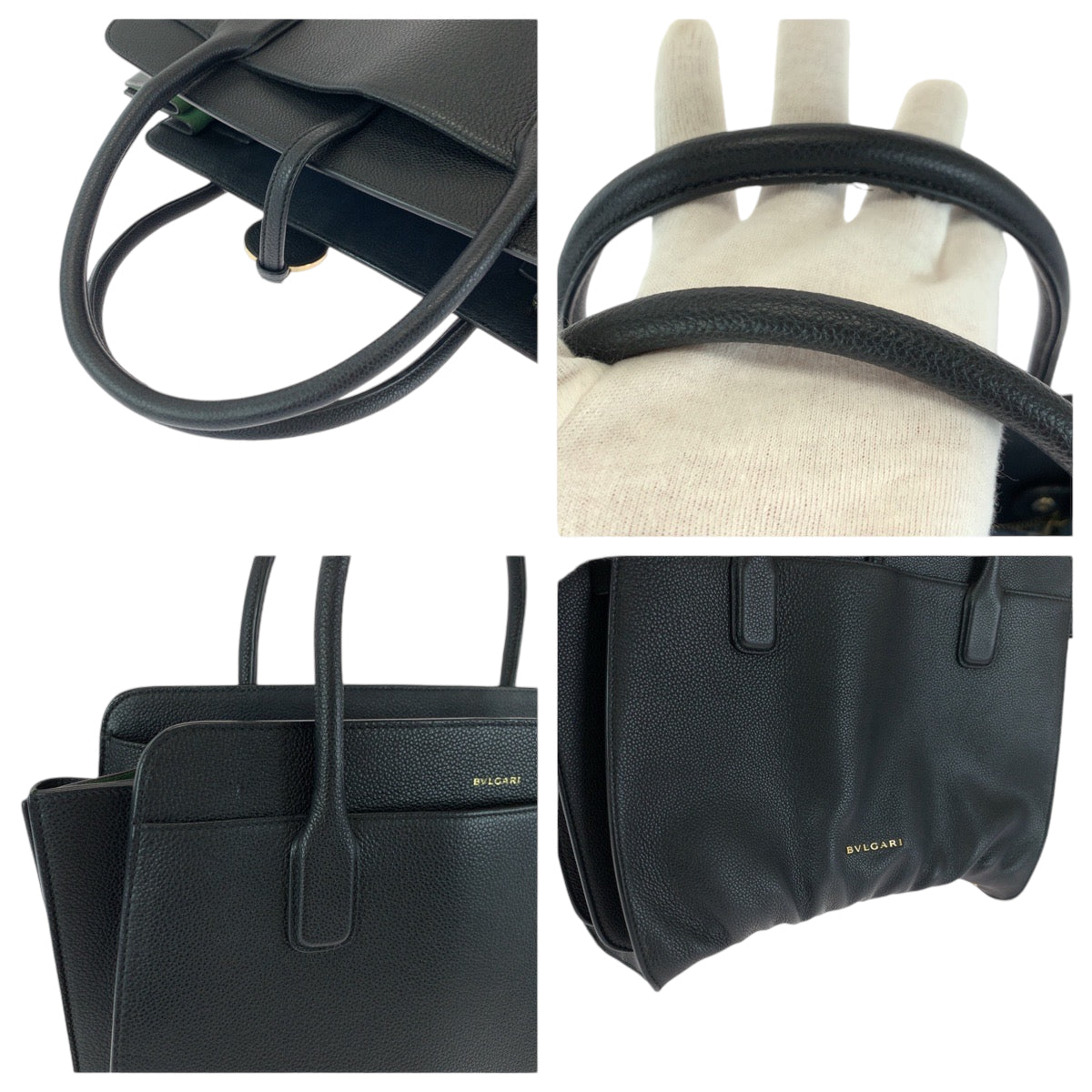 13407
BVLGARI ブルガリ アルバ ブラック 黒 ゴールド金具 レザー トートバッグ ハンドバッグ ショルダーバッグ  レディース