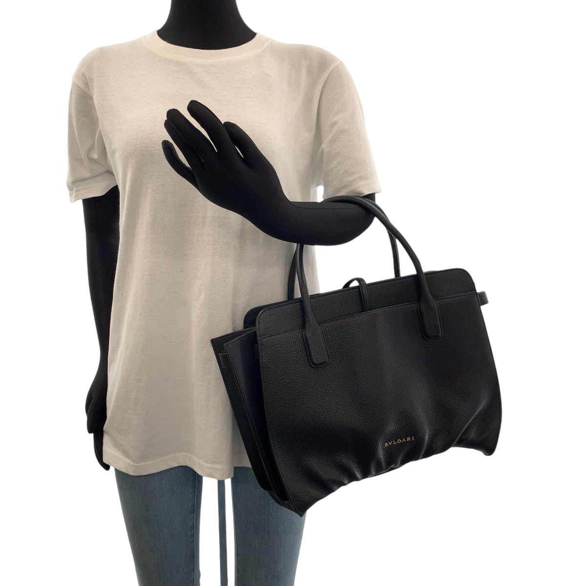 13407
BVLGARI ブルガリ アルバ ブラック 黒 ゴールド金具 レザー トートバッグ ハンドバッグ ショルダーバッグ  レディース