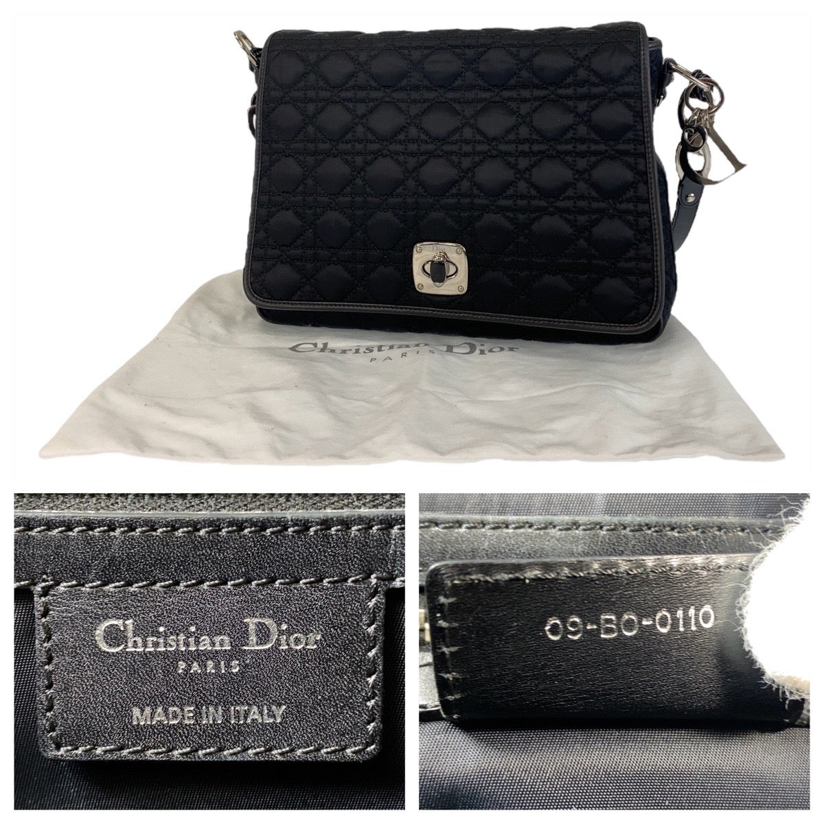 14079
Dior ディオール カナージュ ブラック 黒 シルバー金具 ナイロン 斜め掛け ショルダーバッグ メッセンジャーバッグ  レディース ABP54