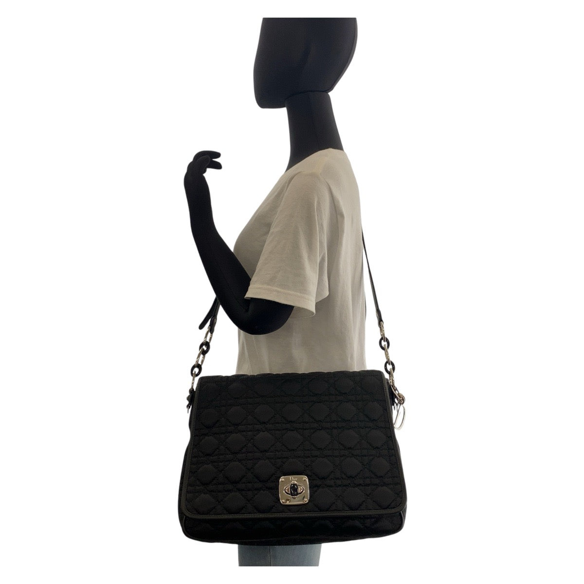 14079
Dior ディオール カナージュ ブラック 黒 シルバー金具 ナイロン 斜め掛け ショルダーバッグ メッセンジャーバッグ  レディース ABP54