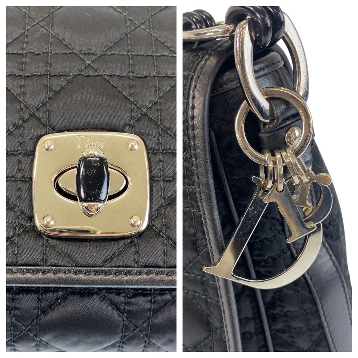 14079
Dior ディオール カナージュ ブラック 黒 シルバー金具 ナイロン 斜め掛け ショルダーバッグ メッセンジャーバッグ  レディース ABP54