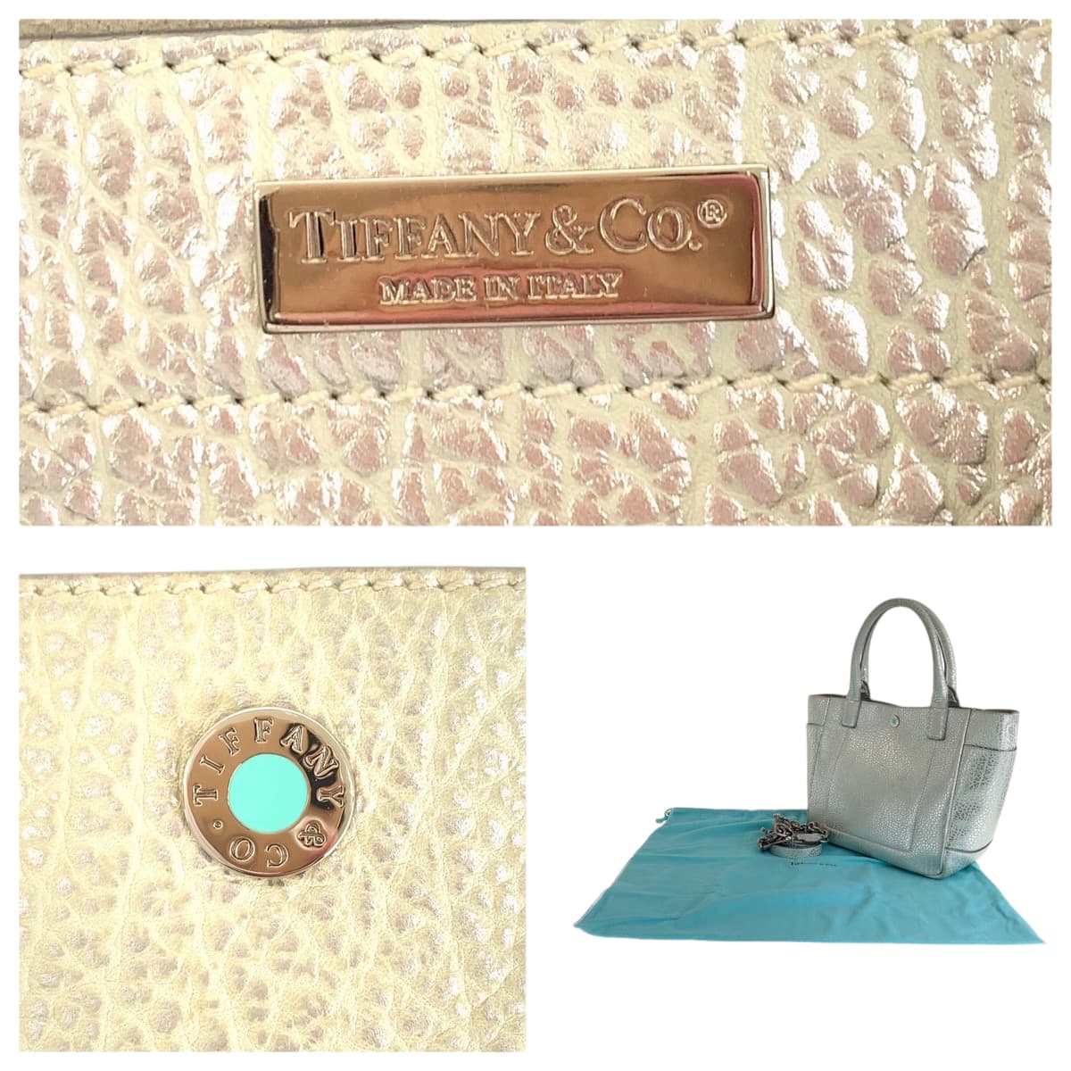 13413
TIFFANY&Co. ティファニー ライリー ペブルド シルバー ティファニーブルー シルバー金具 レザー ショルダーバッグ トートバッグ 2way  レディース