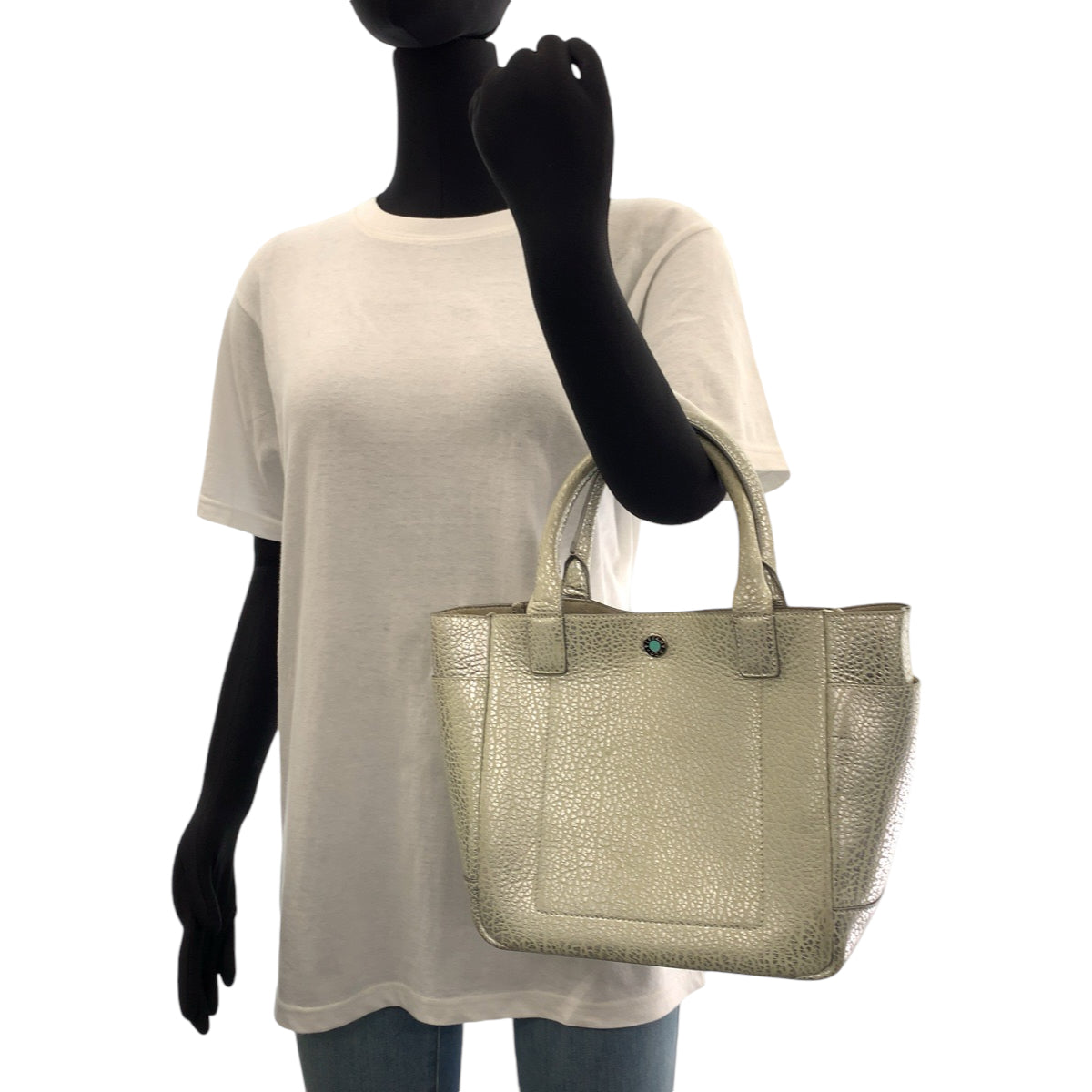13413
TIFFANY&Co. ティファニー ライリー ペブルド シルバー ティファニーブルー シルバー金具 レザー ショルダーバッグ トートバッグ 2way  レディース