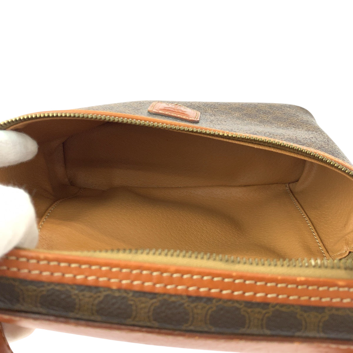 13417
CELINE セリーヌ ヴィンテージ マカダム柄 ブラウン ゴールド金具 PVC M95 ハンドバッグ バニティバッグ  レディース