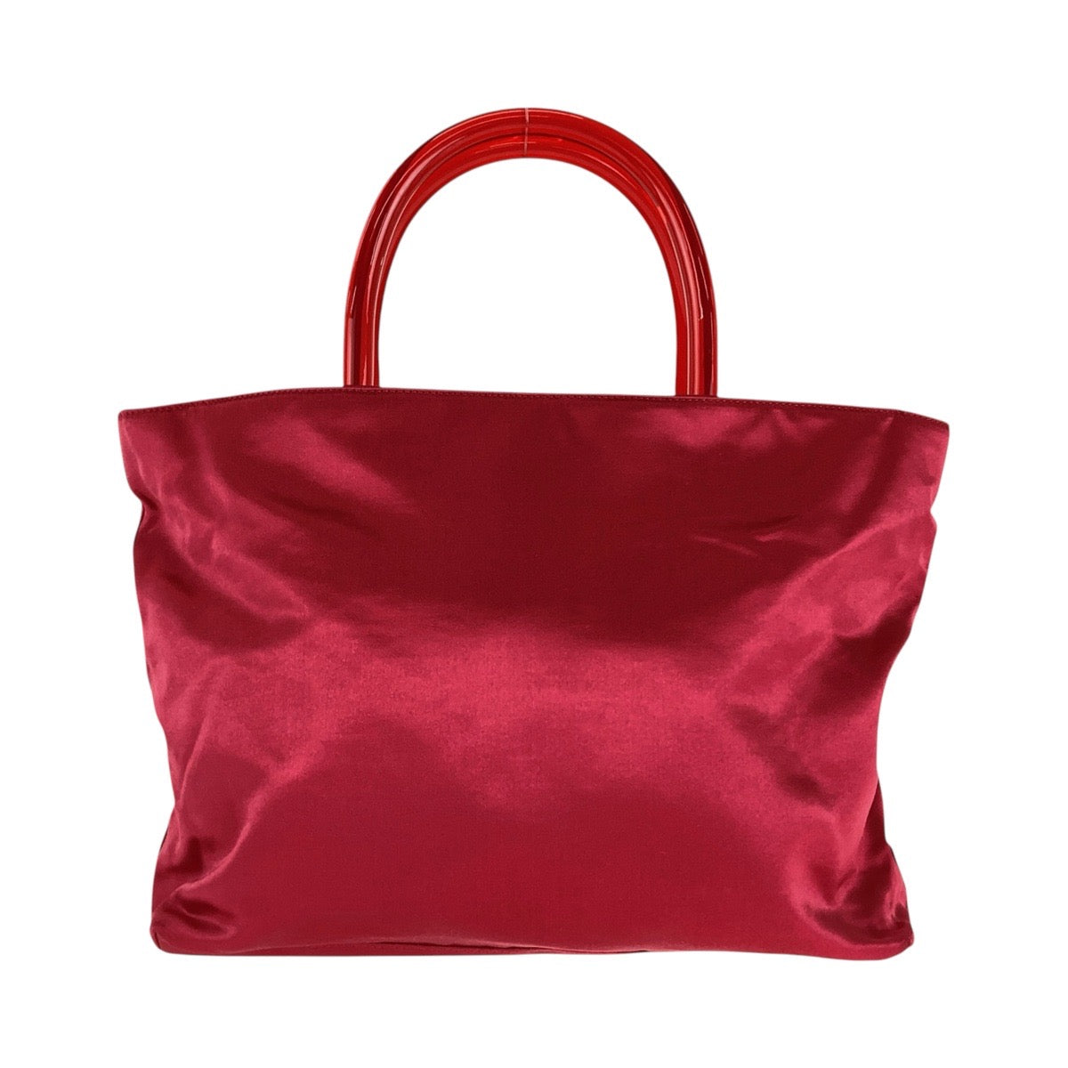 13422
PRADA プラダ 三角ロゴプレート レッド シルバー金具 サテン / プラスチック トートバッグ ハンドバッグ  レディース