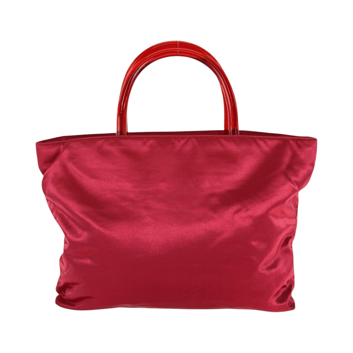 13422
PRADA プラダ 三角ロゴプレート レッド シルバー金具 サテン / プラスチック トートバッグ ハンドバッグ  レディース