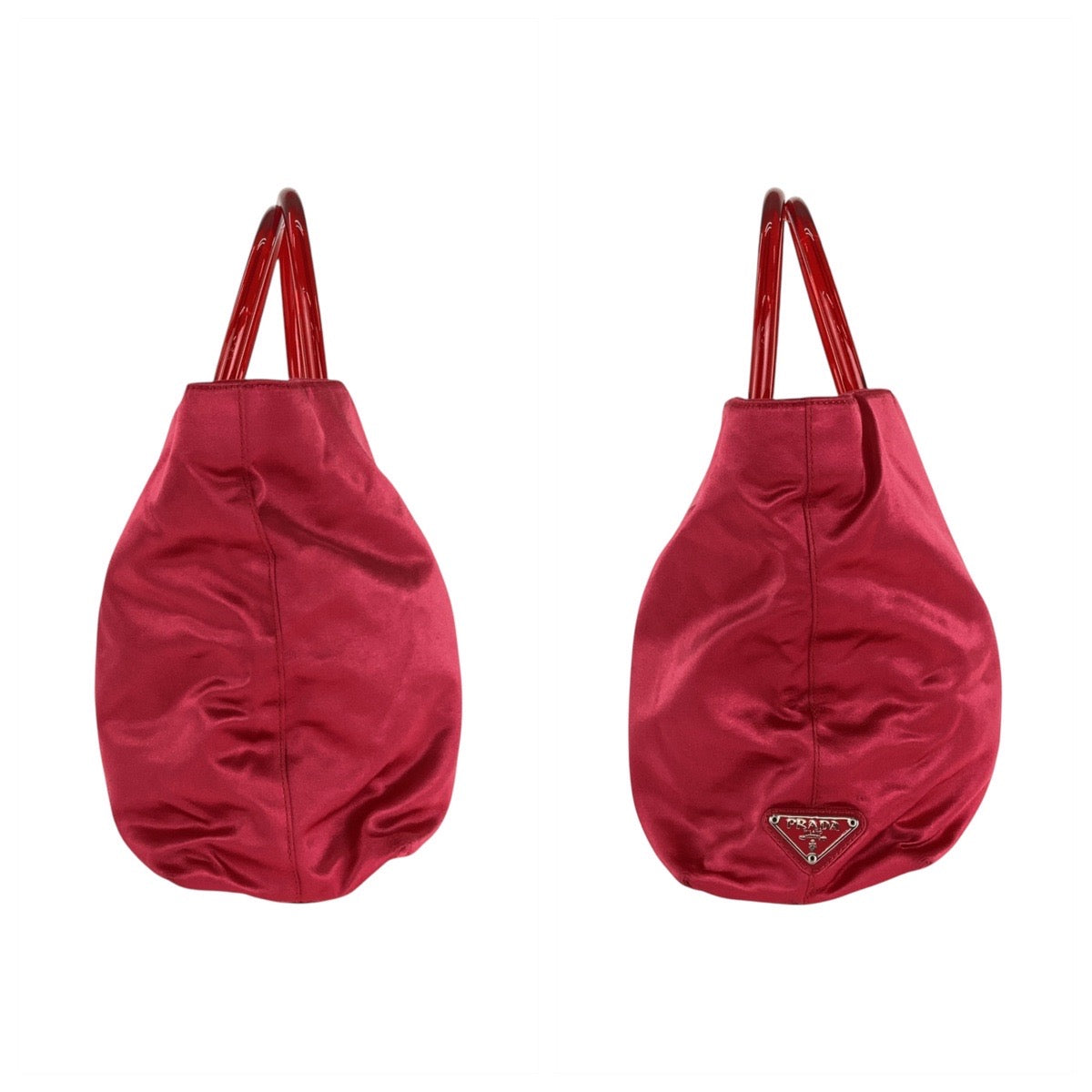 13422
PRADA プラダ 三角ロゴプレート レッド シルバー金具 サテン / プラスチック トートバッグ ハンドバッグ  レディース