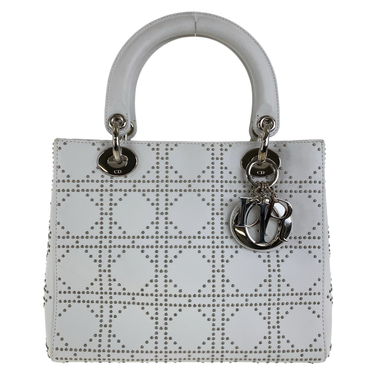 Dior ディオール カナージュ スタッズ レディディオール ミディアム ホワイト レザー ハンドバッグ トートバッグ  レディース