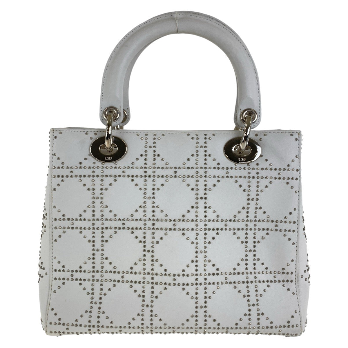 Dior ディオール カナージュ スタッズ レディディオール ミディアム ホワイト レザー ハンドバッグ トートバッグ  レディース