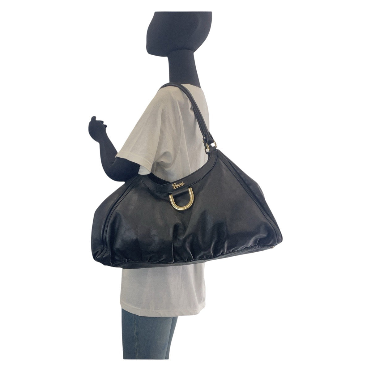 13430
GUCCI グッチ アビー ブラック 黒 ゴールド金具 レザー 189835 ホーボー ショルダーバッグ  レディース