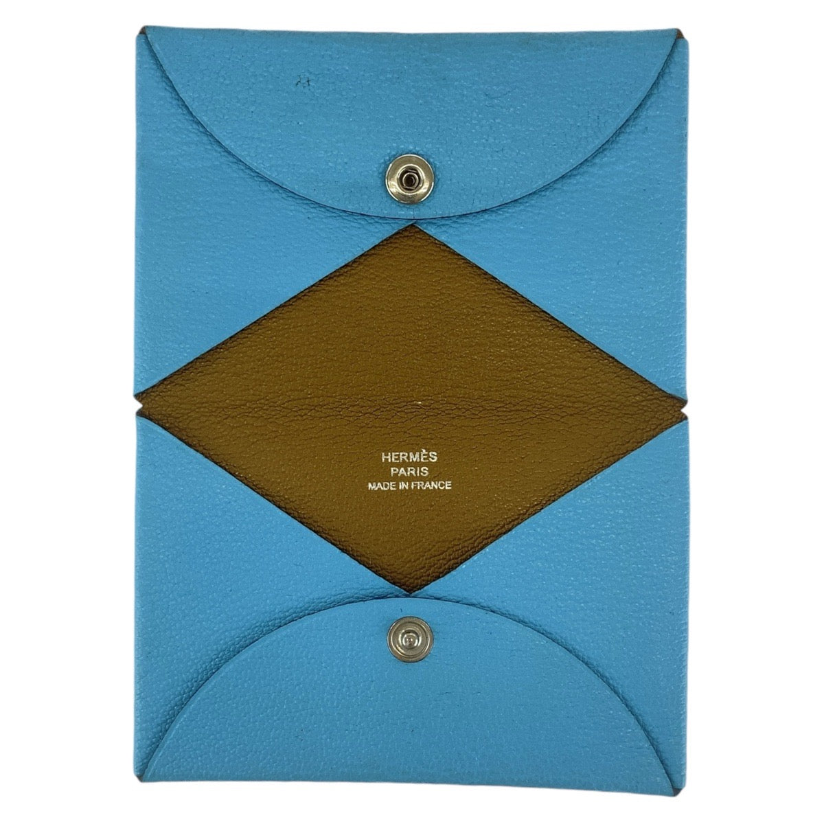 HERMES エルメス カルヴィ ヴェルソ ブルー シルバー金具 シェーブル カードケース y刻印  レディース