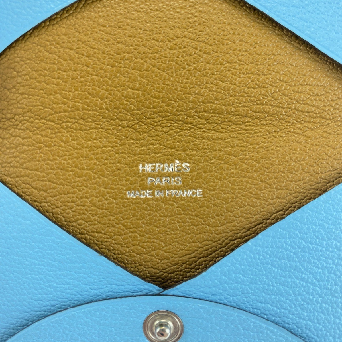HERMES エルメス カルヴィ ヴェルソ ブルー シルバー金具 シェーブル カードケース y刻印  レディース