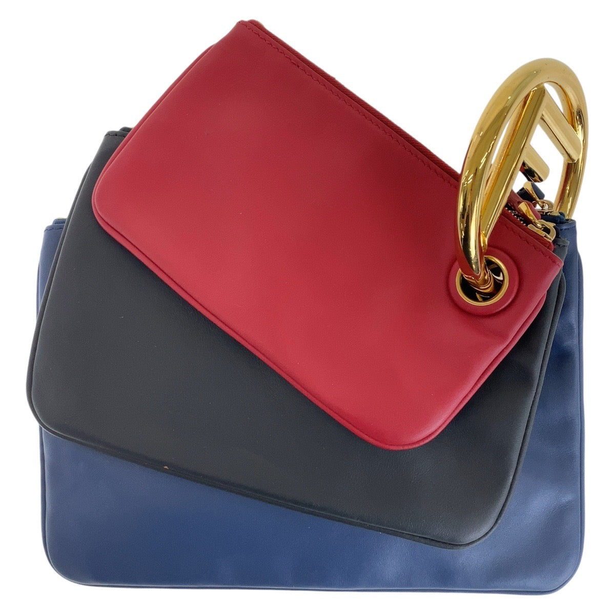 13436
FENDI フェンディ トリプレット ブルー レッド ブラック ゴールド金具 レザー クラッチバッグ アクセサリーポーチ  レディース