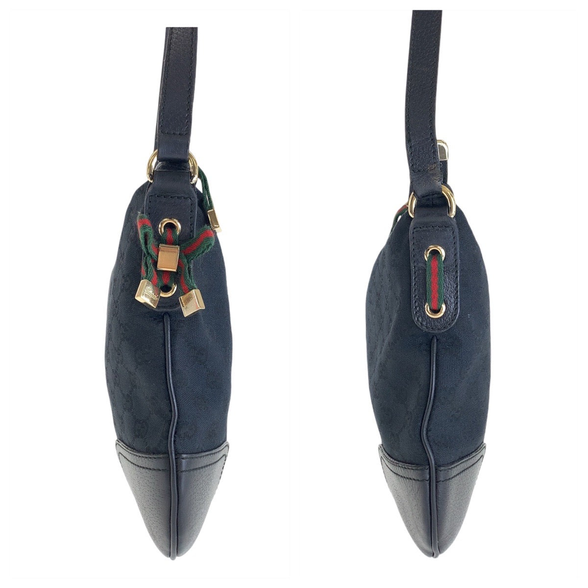 13440
GUCCI グッチ シェリー リボン ブラック 黒 ゴールド金具 GGキャンバス 斜め掛け ショルダーバッグ ポシェット  レディース