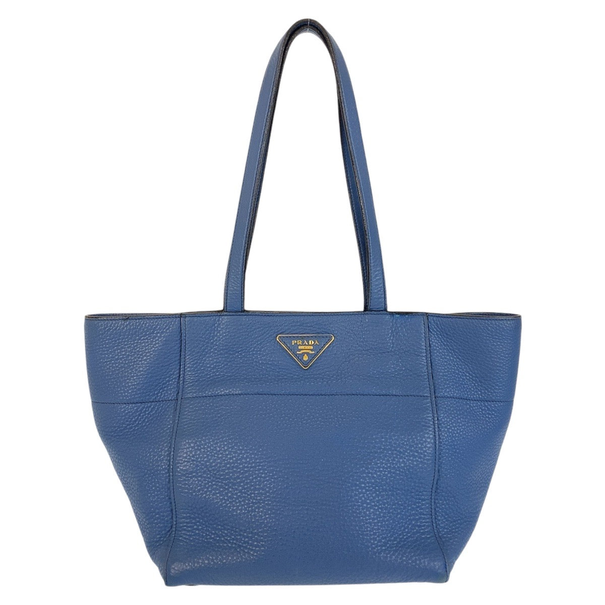 14081
PRADA プラダ 三角ロゴプレート ブルー ゴールド金具 レザー トートバッグ ショルダーバッグ  レディース AB35