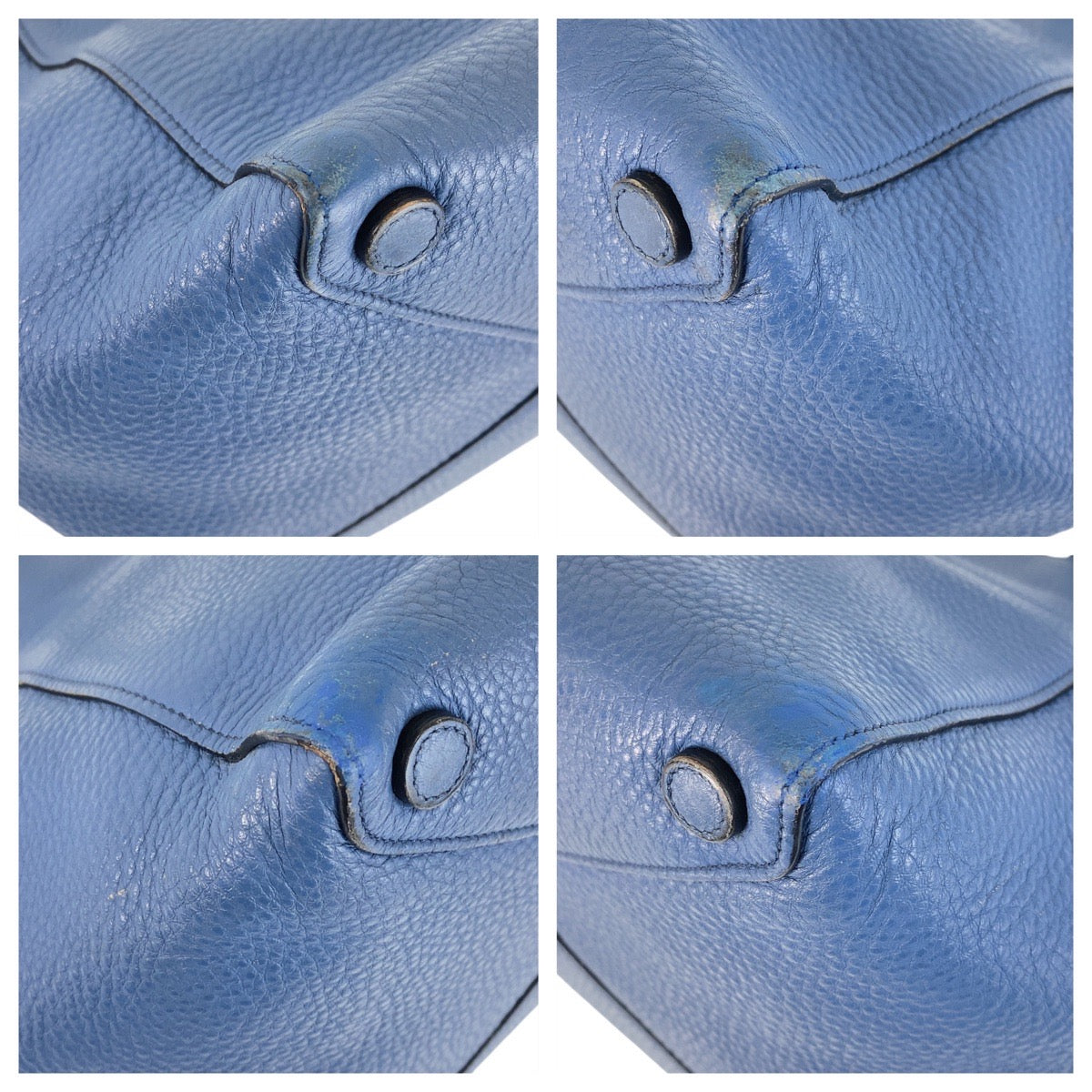14081
PRADA プラダ 三角ロゴプレート ブルー ゴールド金具 レザー トートバッグ ショルダーバッグ  レディース AB35