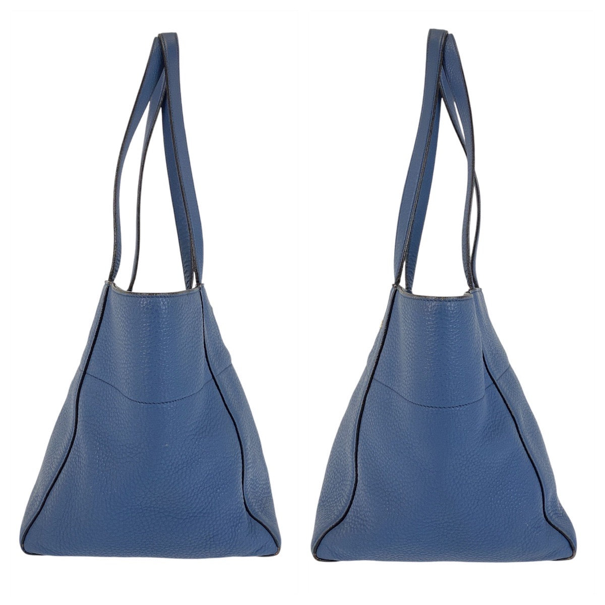 14081
PRADA プラダ 三角ロゴプレート ブルー ゴールド金具 レザー トートバッグ ショルダーバッグ  レディース AB35