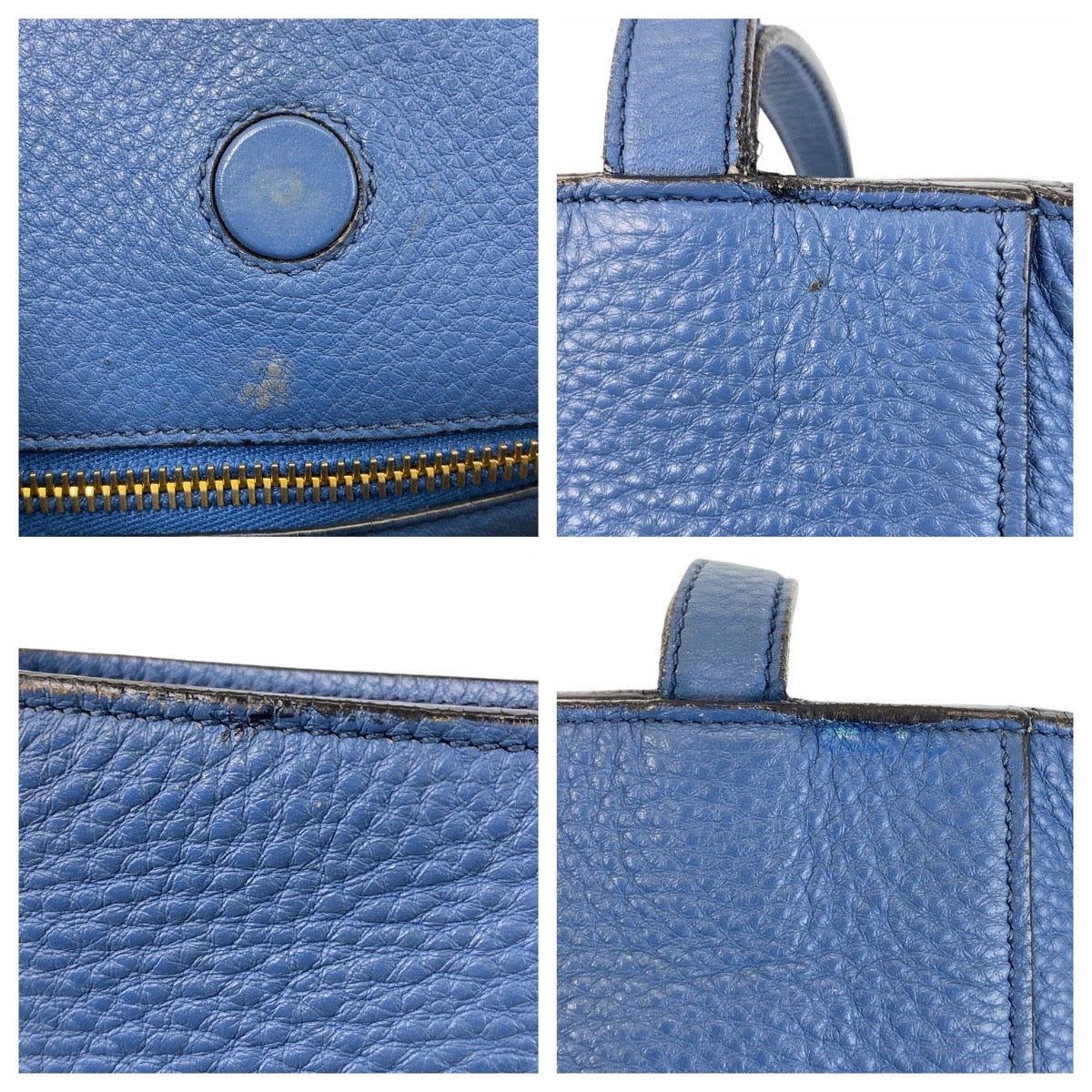14081
PRADA プラダ 三角ロゴプレート ブルー ゴールド金具 レザー トートバッグ ショルダーバッグ  レディース AB35