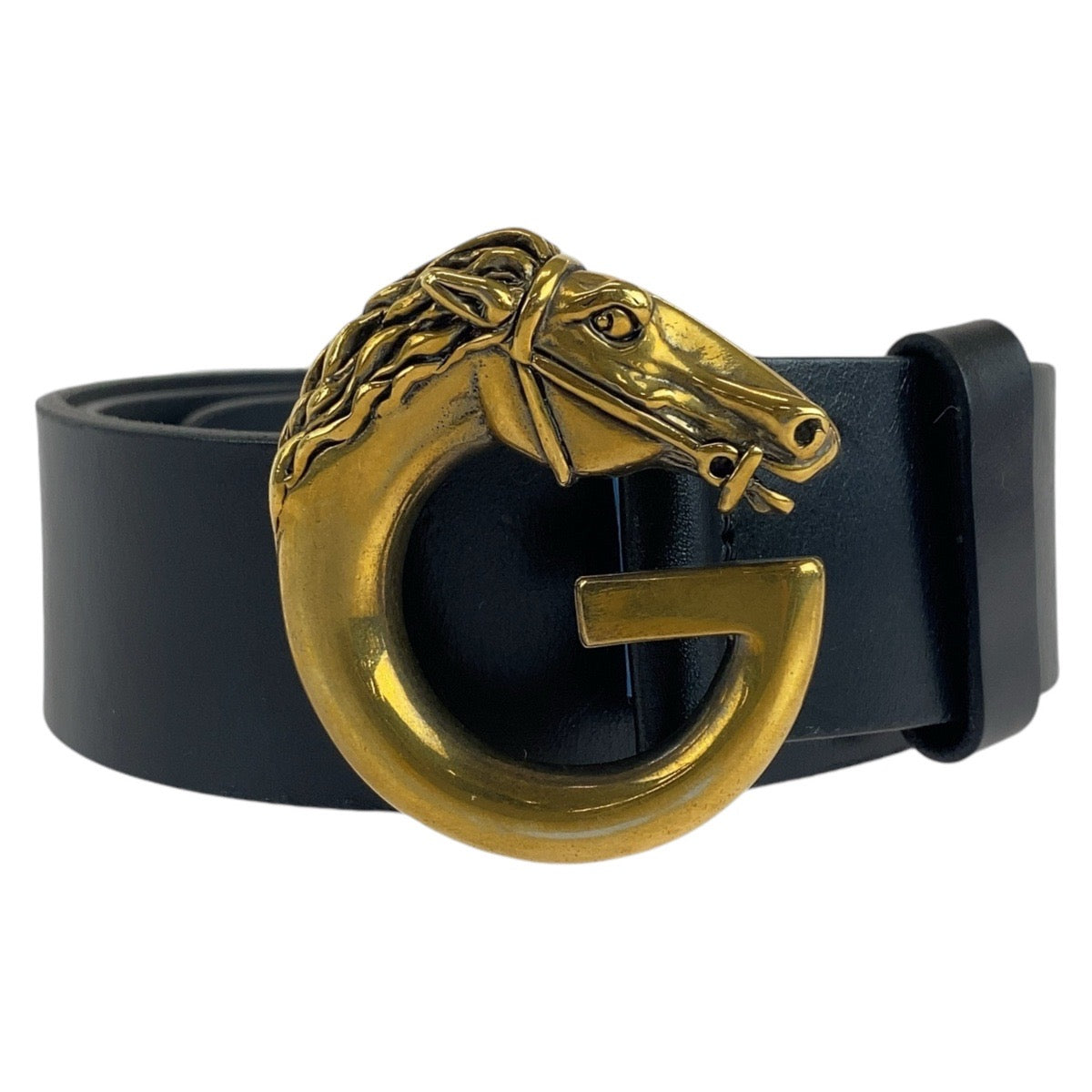 GUCCI グッチ シュバル ホース 85cm/34インチ ブラック ゴールド金具 レザー 201785 ベルト  メンズ