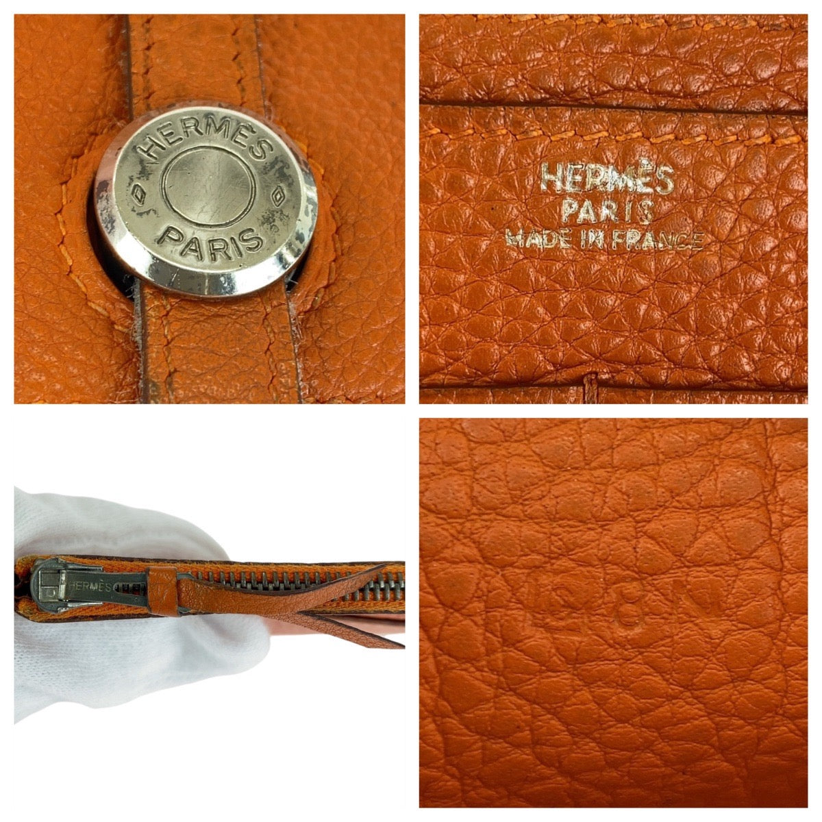 13443
HERMES エルメス ドゴンGM オレンジ シルバー金具 トゴ 長財布 ロングウォレット 男女兼用 □C刻印  レディース