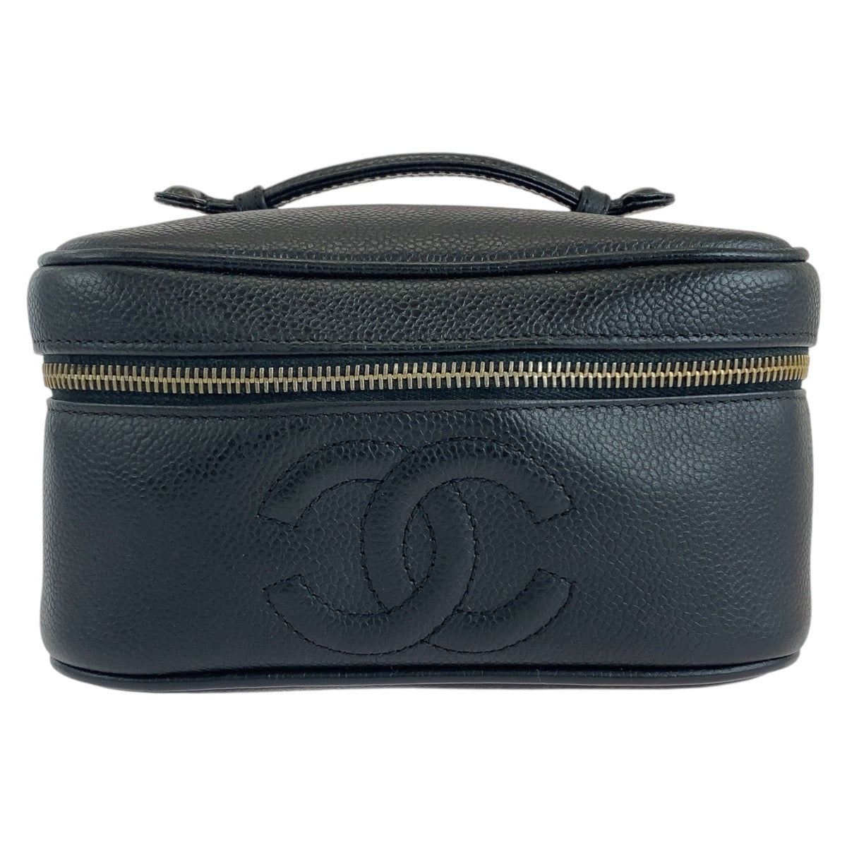 13444
CHANEL シャネル ヴィンテージ ココマーク ブラック ゴールド金具 キャビアスキン ハンドバッグ バニティバッグ  レディース