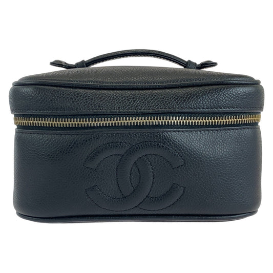 13444
CHANEL シャネル ヴィンテージ ココマーク ブラック ゴールド金具 キャビアスキン ハンドバッグ バニティバッグ  レディース