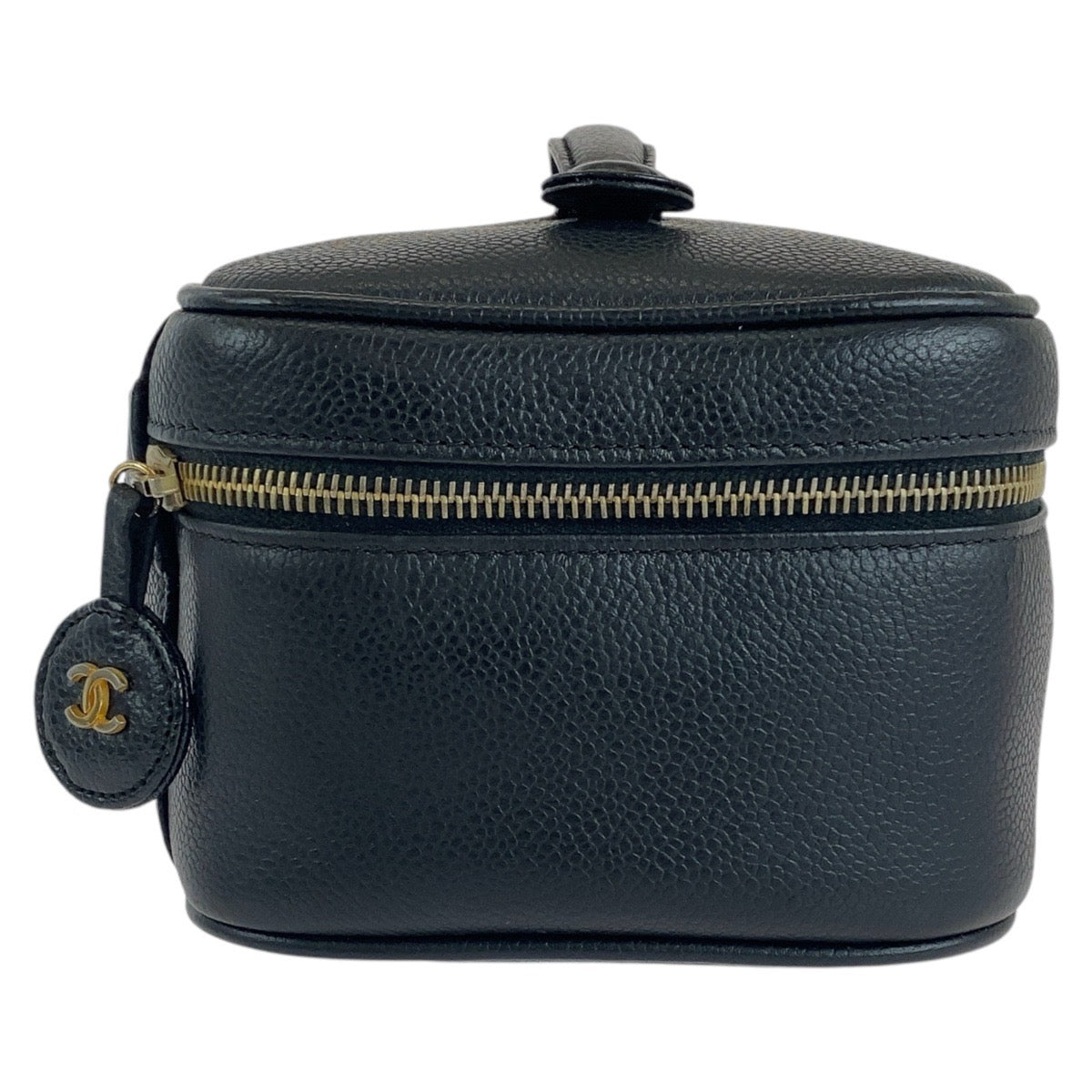 13444
CHANEL シャネル ヴィンテージ ココマーク ブラック ゴールド金具 キャビアスキン ハンドバッグ バニティバッグ  レディース