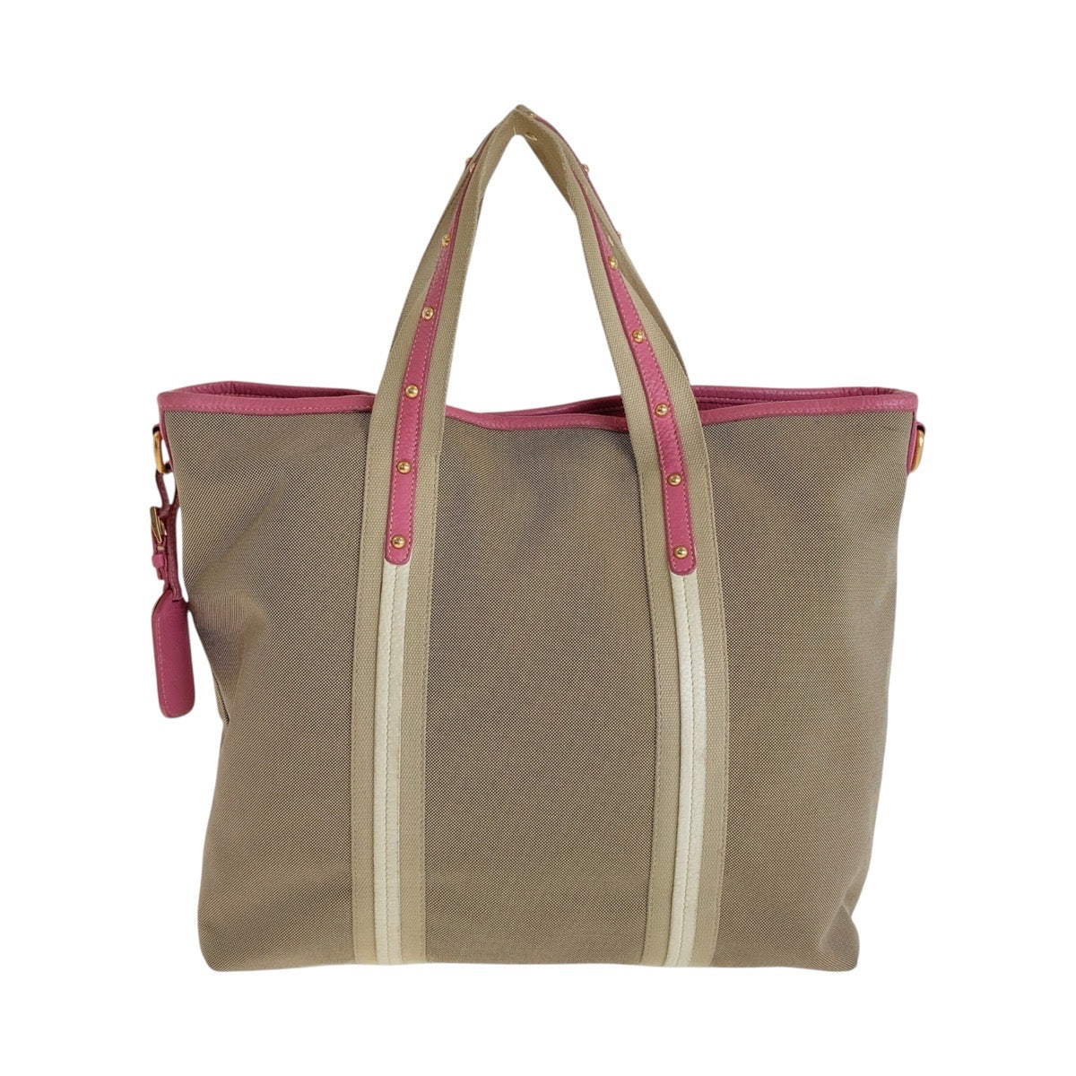 13447
PRADA プラダ ロゴジャガード ベージュ ピンク ゴールド金具 キャンバス / レザー トートバッグ ショルダーバッグ 2way  レディース