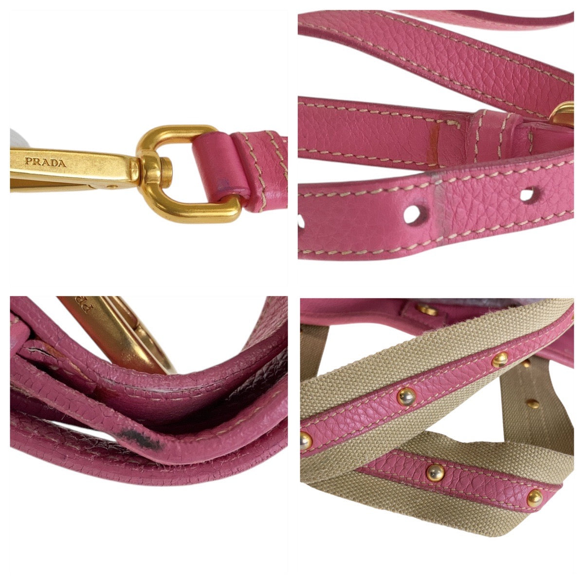 13447
PRADA プラダ ロゴジャガード ベージュ ピンク ゴールド金具 キャンバス / レザー トートバッグ ショルダーバッグ 2way  レディース