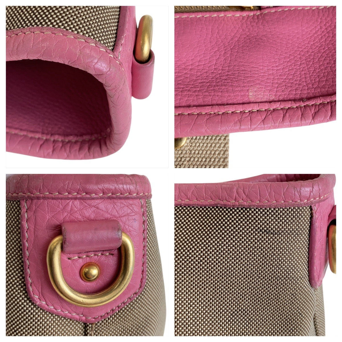 13447
PRADA プラダ ロゴジャガード ベージュ ピンク ゴールド金具 キャンバス / レザー トートバッグ ショルダーバッグ 2way  レディース