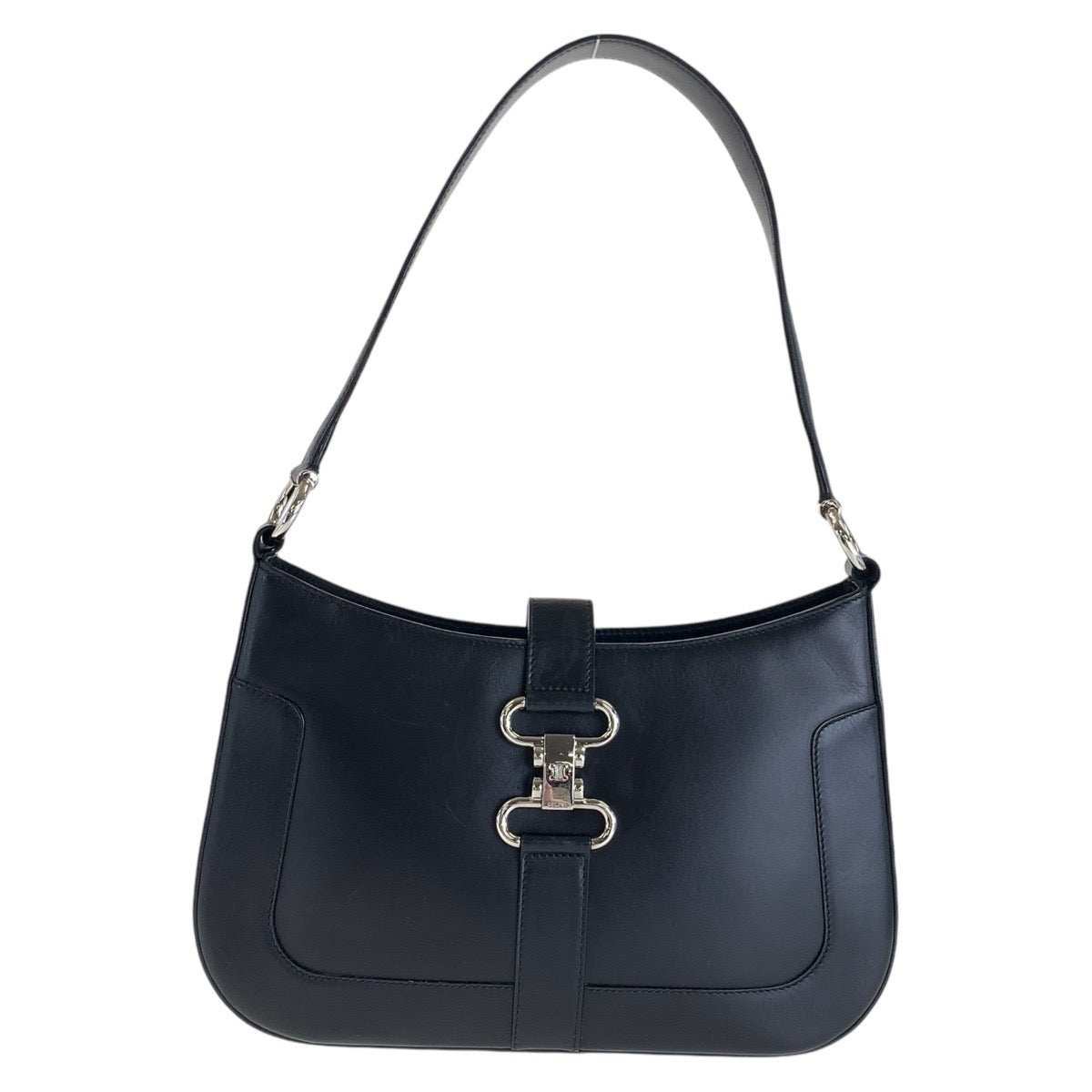 13448
CELINE セリーヌ ヴィンテージ ブラゾン ブラック 黒 シルバー金具 レザー ホーボー ショルダーバッグ  レディース