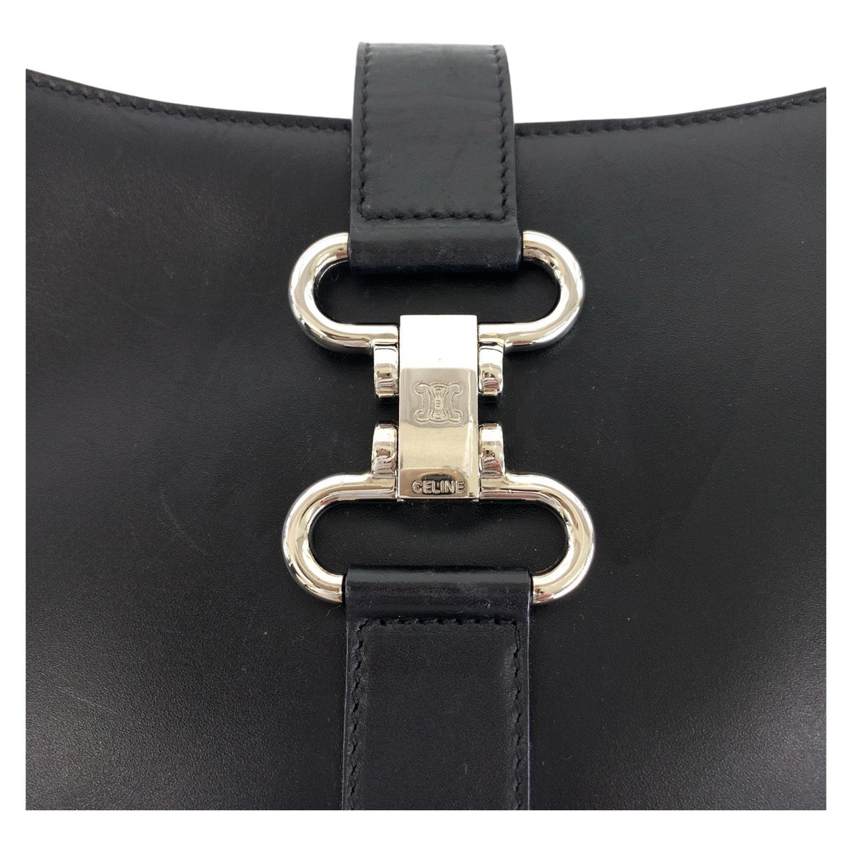 13448
CELINE セリーヌ ヴィンテージ ブラゾン ブラック 黒 シルバー金具 レザー ホーボー ショルダーバッグ  レディース