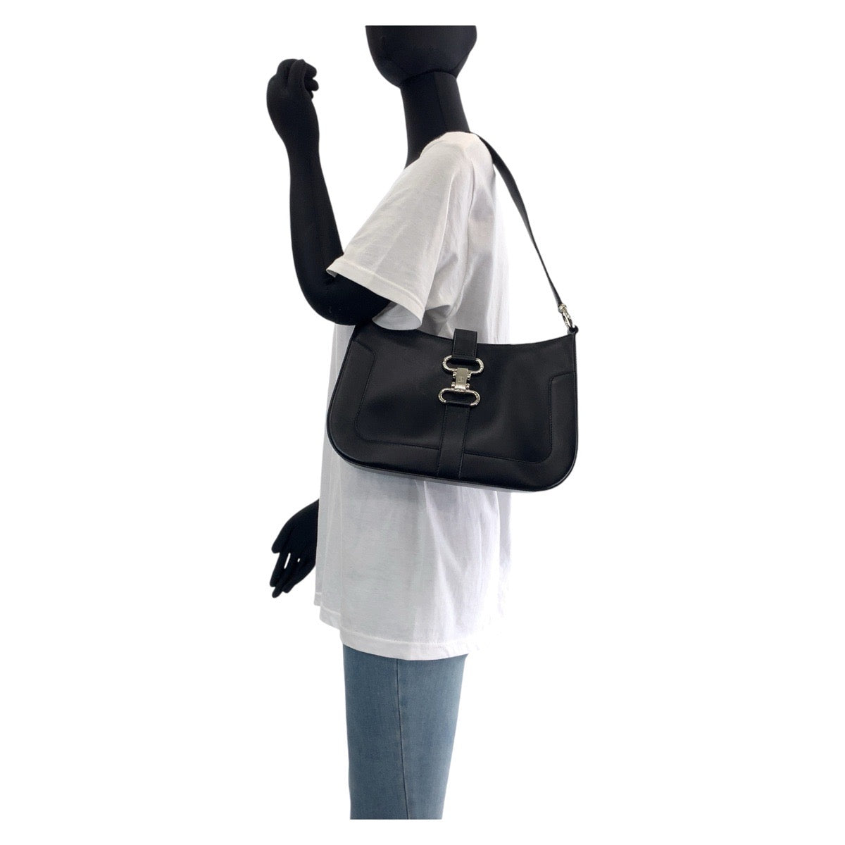 13448
CELINE セリーヌ ヴィンテージ ブラゾン ブラック 黒 シルバー金具 レザー ホーボー ショルダーバッグ  レディース