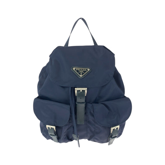 PRADA Tessuto Triangle Logo Plate Navy Silver Hardware Nylon B6677 Backpack Women's