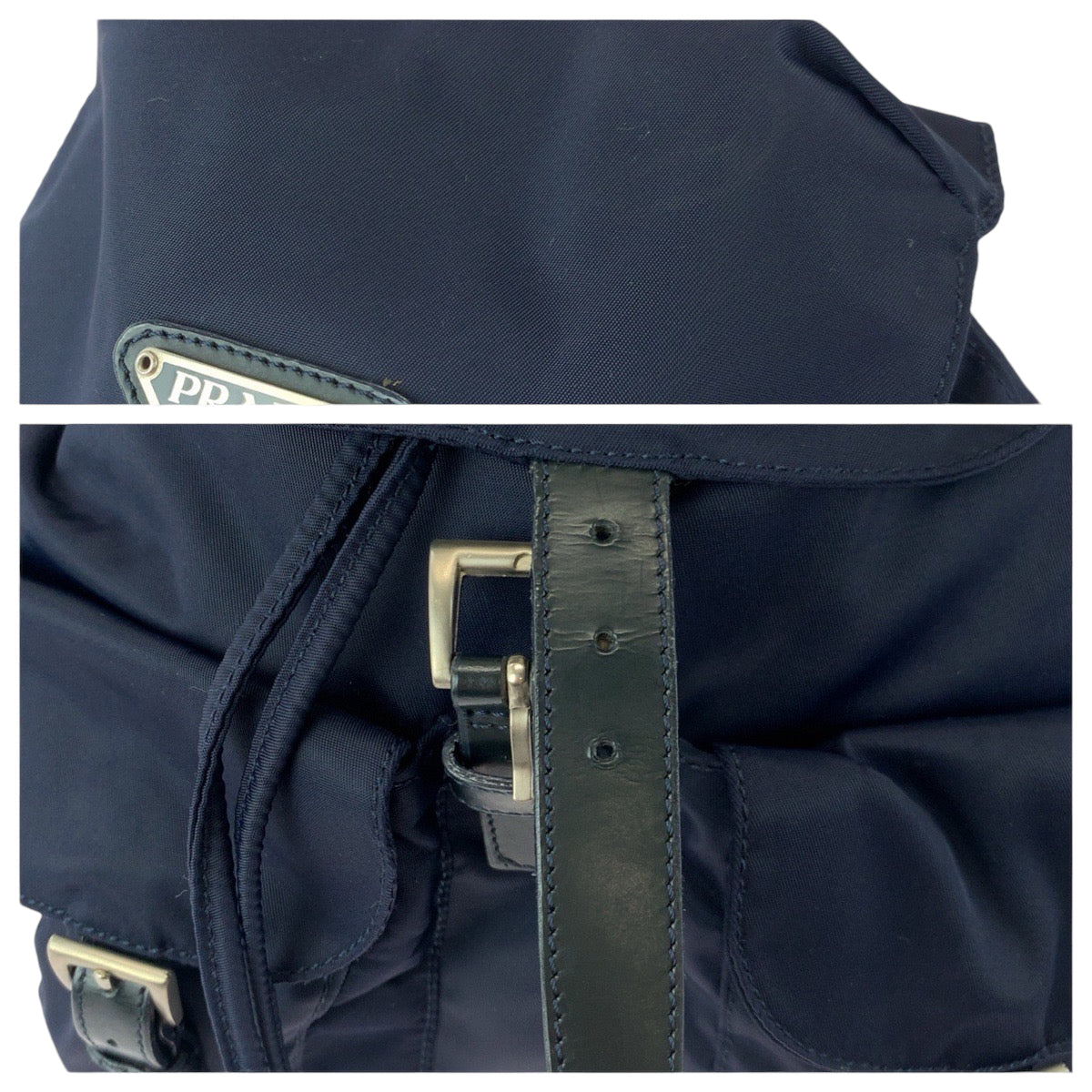PRADA Tessuto Triangle Logo Plate Navy Silver Hardware Nylon B6677 Backpack Women's