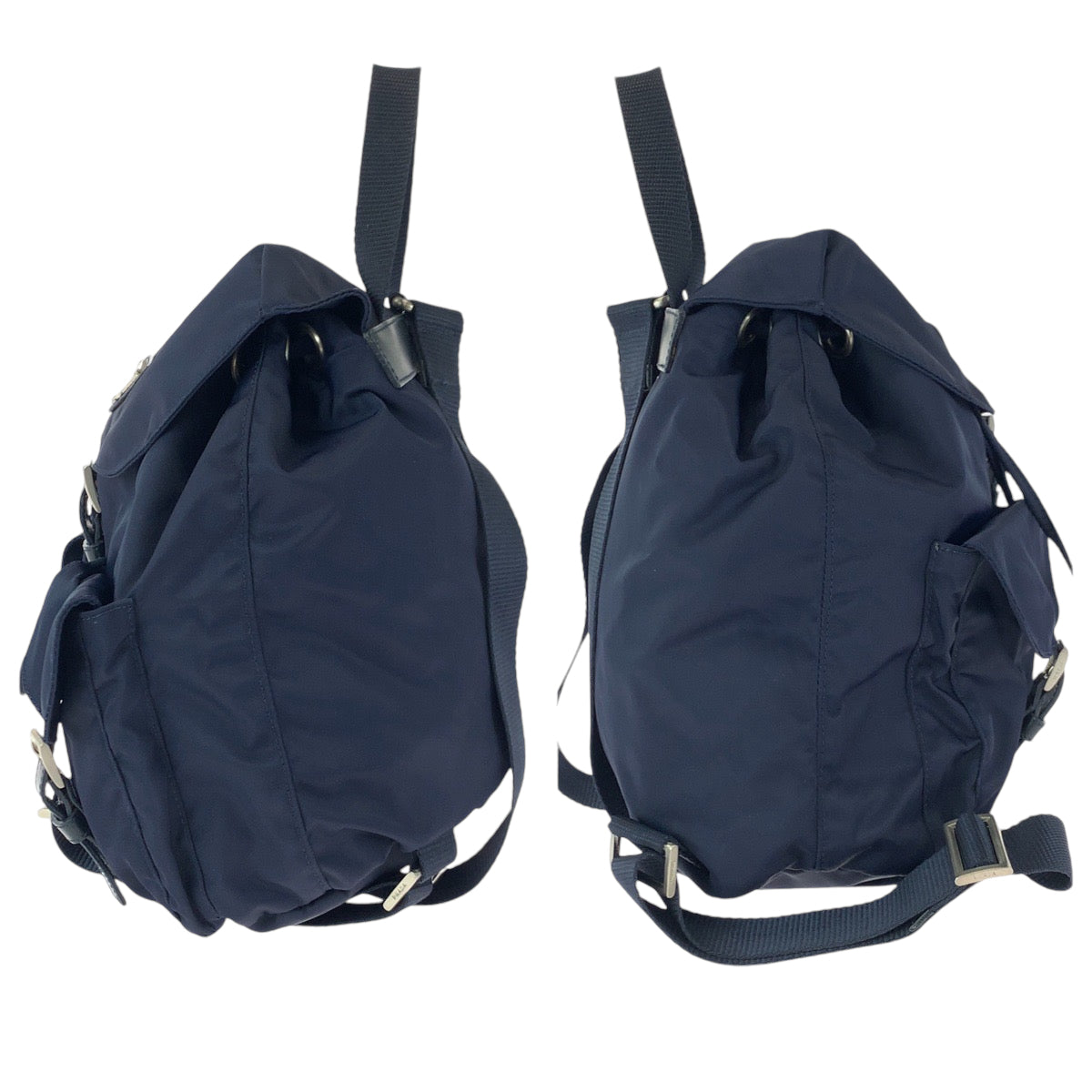 PRADA Tessuto Triangle Logo Plate Navy Silver Hardware Nylon B6677 Backpack Women's