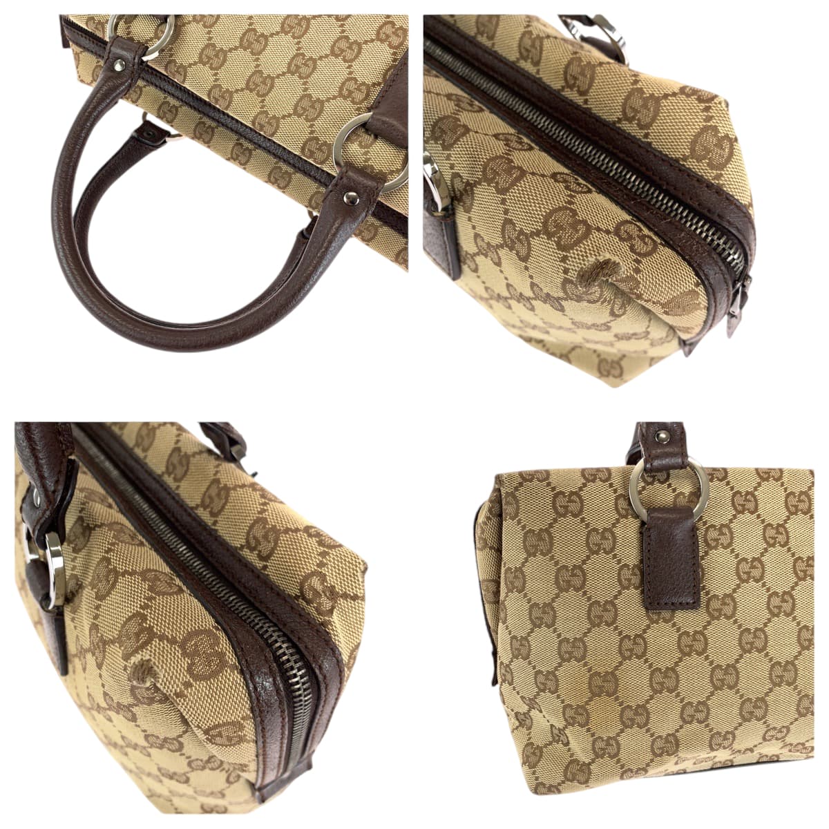 13452
GUCCI グッチ ベージュ ブラウン シルバー金具 GGキャンバス 113009 ボストンバッグ ハンドバッグ  レディース