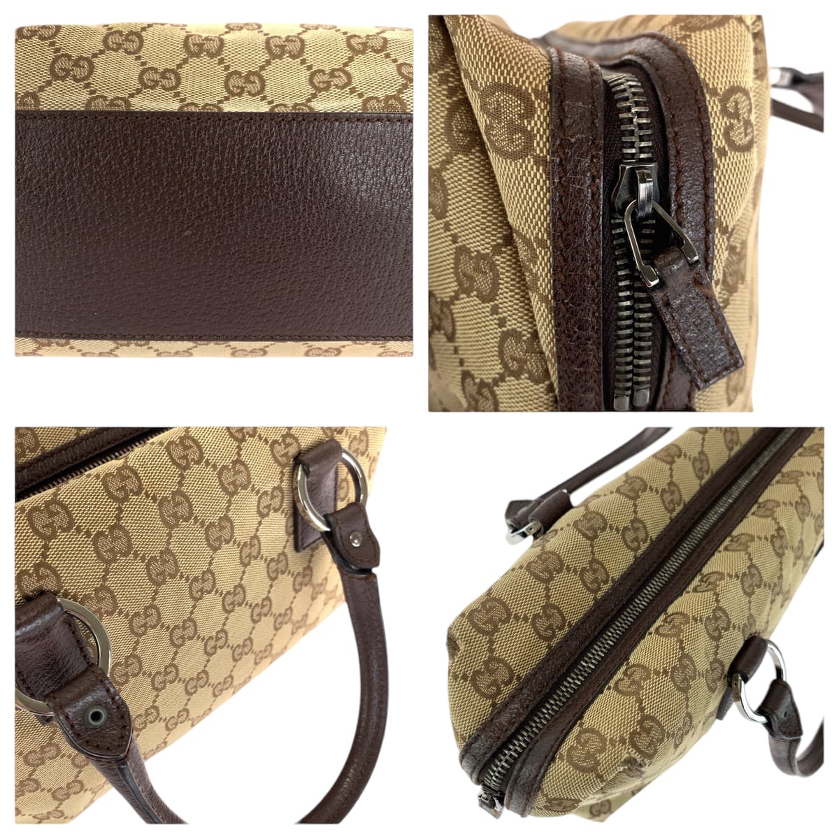 13452
GUCCI グッチ ベージュ ブラウン シルバー金具 GGキャンバス 113009 ボストンバッグ ハンドバッグ  レディース