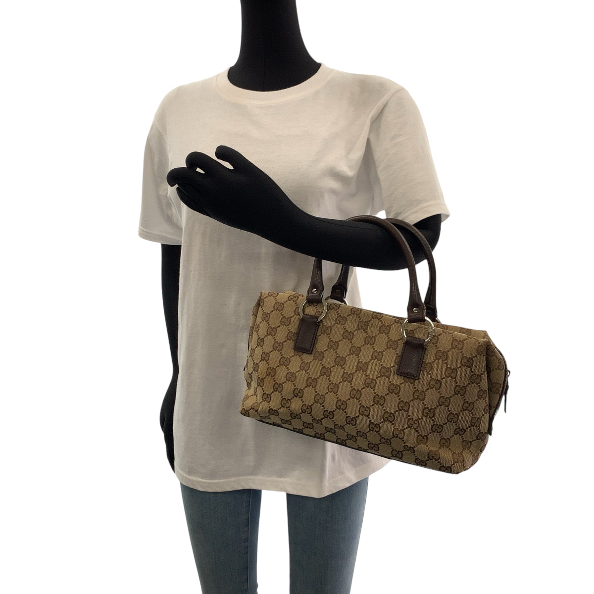 13452
GUCCI グッチ ベージュ ブラウン シルバー金具 GGキャンバス 113009 ボストンバッグ ハンドバッグ  レディース
