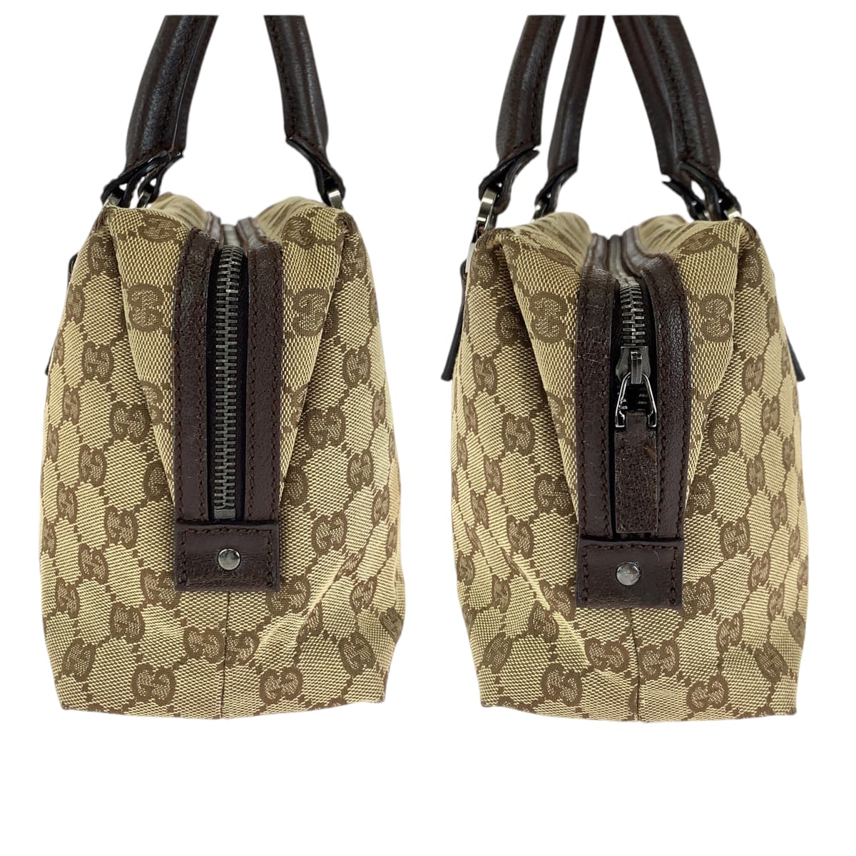 13452
GUCCI グッチ ベージュ ブラウン シルバー金具 GGキャンバス 113009 ボストンバッグ ハンドバッグ  レディース