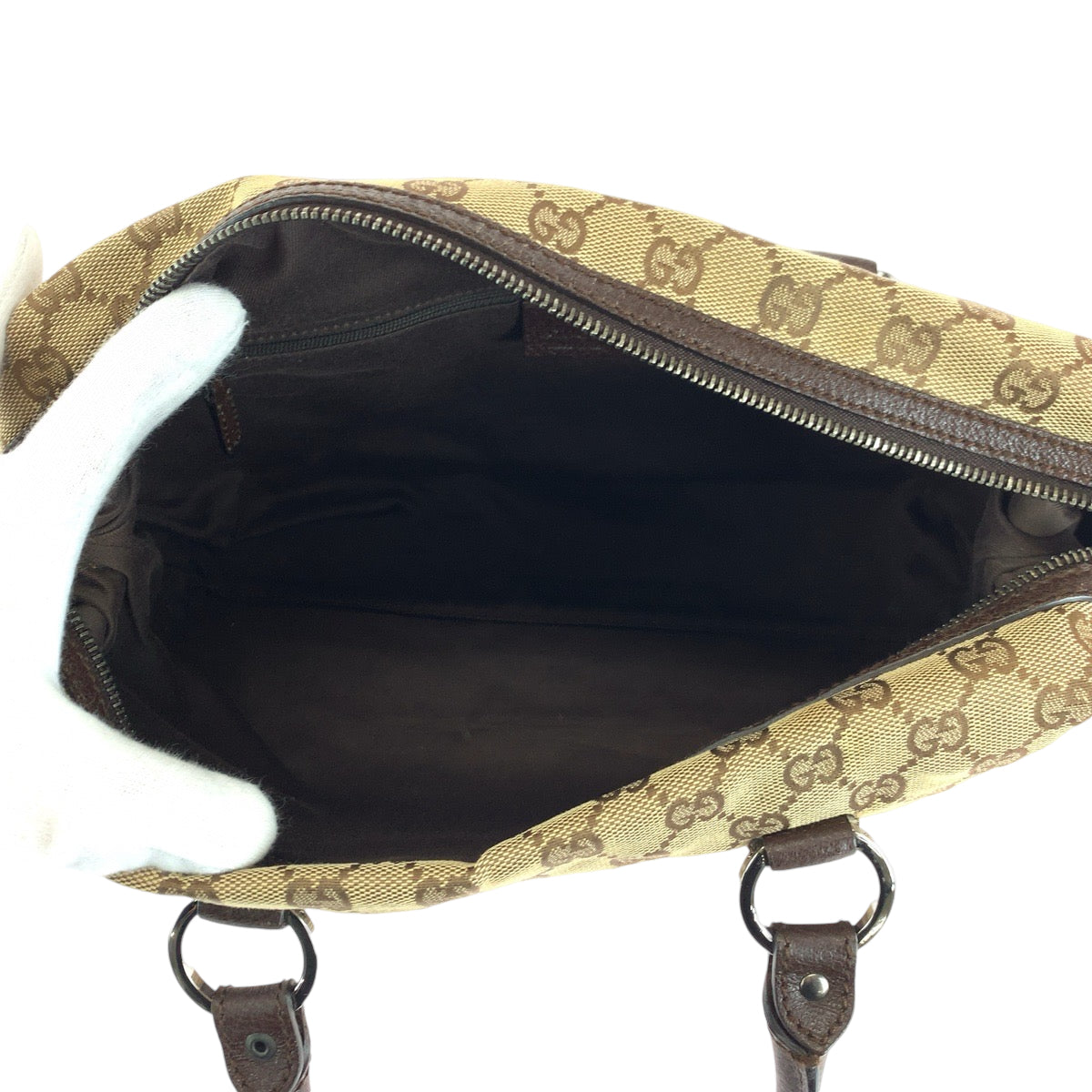 13452
GUCCI グッチ ベージュ ブラウン シルバー金具 GGキャンバス 113009 ボストンバッグ ハンドバッグ  レディース