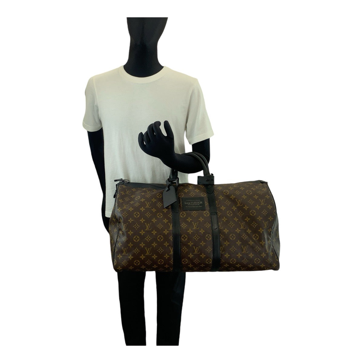 13454
LOUIS VUITTON ルイヴィトン モノグラム マカサー ウォータープルーフ キーポルバンドリエール55 ブラウン ブラック PVC M41411 ボストンバッグ 防水加工  メンズ