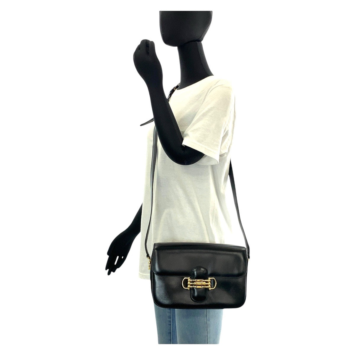 13456
CELINE セリーヌ ヴィンテージ ホースビット ブラック 黒 ゴールド金具 レザー ショルダーバッグ ポシェット  レディース A39