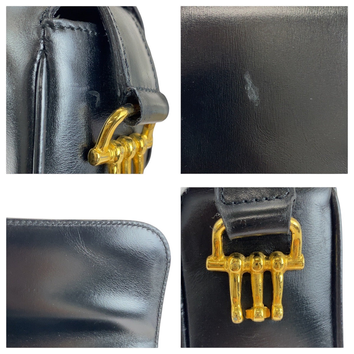 13456
CELINE セリーヌ ヴィンテージ ホースビット ブラック 黒 ゴールド金具 レザー ショルダーバッグ ポシェット  レディース A39